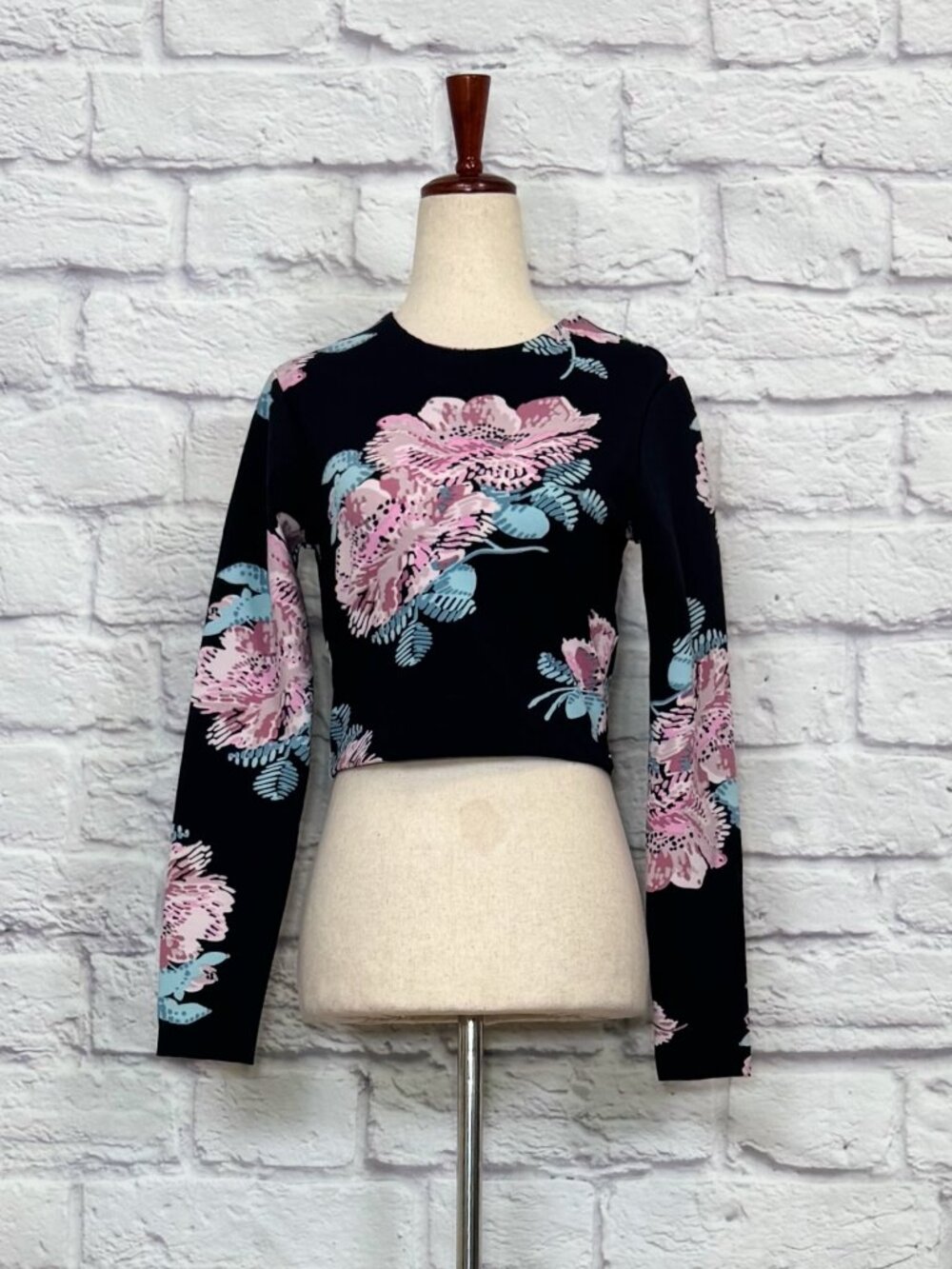 Elizabeth and James Black Floral Crop Top